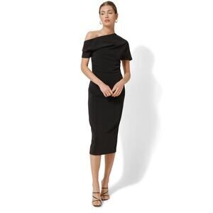 NWT Line and Dot Black One Shoulder Midi Dress Size XS
